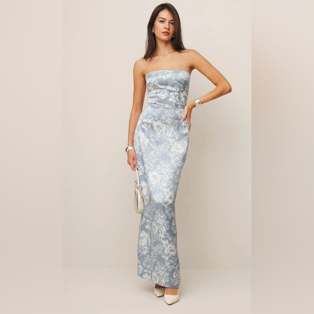 Reformation Frankie Silk Porcelain Blue Floral Women's Dress Size 0